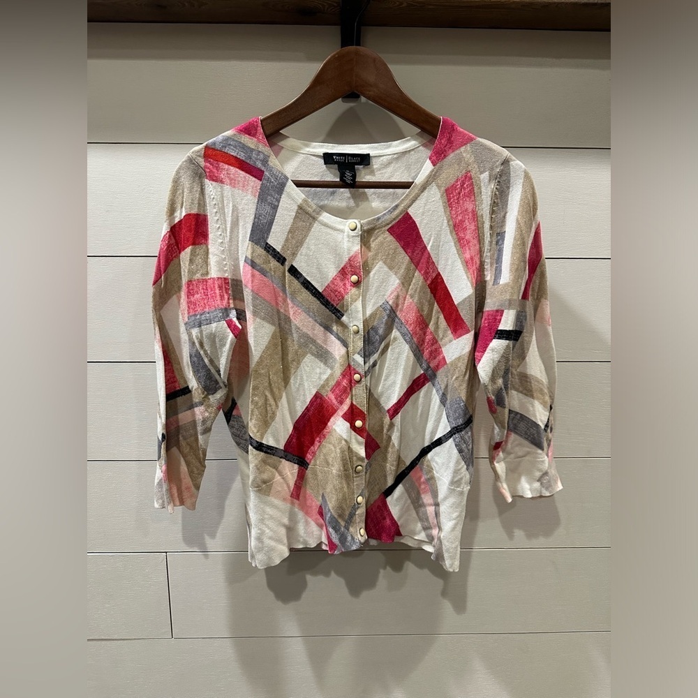 White House Black Market Red/ Black Geometric Women's Cardigan- size Medium